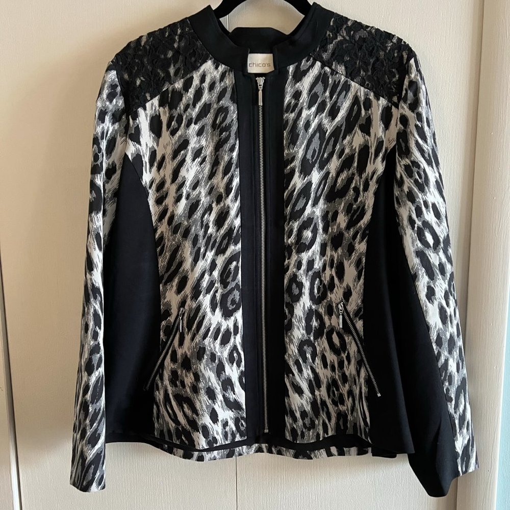 Chico's Leopard Jacquard Open Jacket - Black